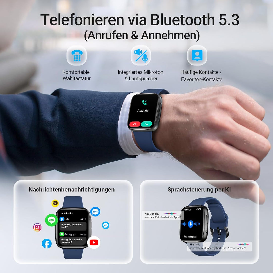 Smartwatch Damen, AMOLED 1,85" Smart Watch für iPhone/Samsung/Android(Telefonfunktion), Fitness Trac