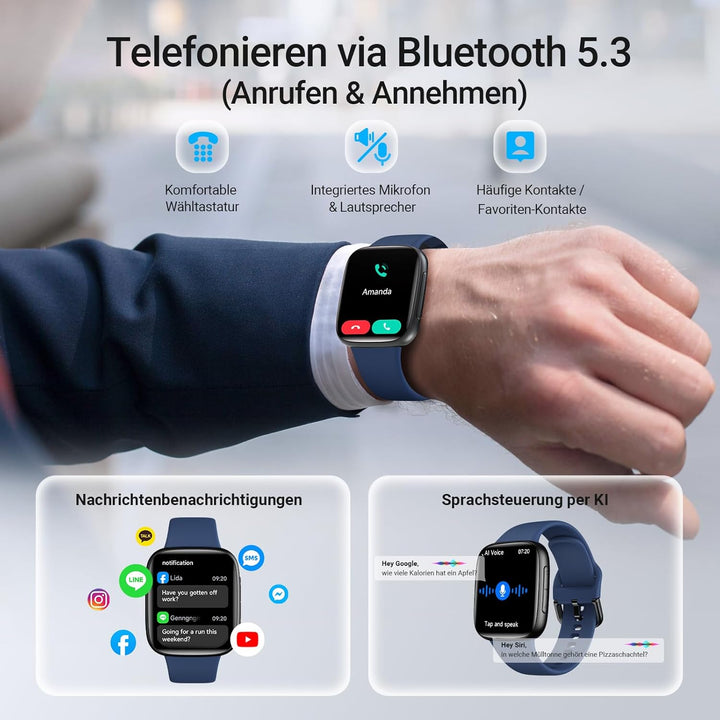 Smartwatch Damen, AMOLED 1,85" Smart Watch für iPhone/Samsung/Android(Telefonfunktion), Fitness Trac