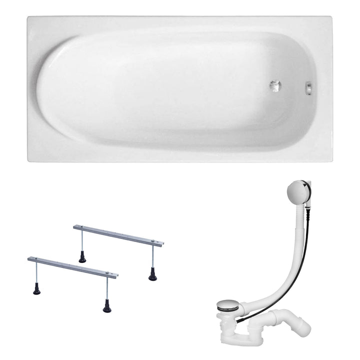 KOLMAN Badewanne MEDIUM Rechteck 190x80 ohne Verkleidung, Ablaufgarnitur und Füssen Komplettset 3in1