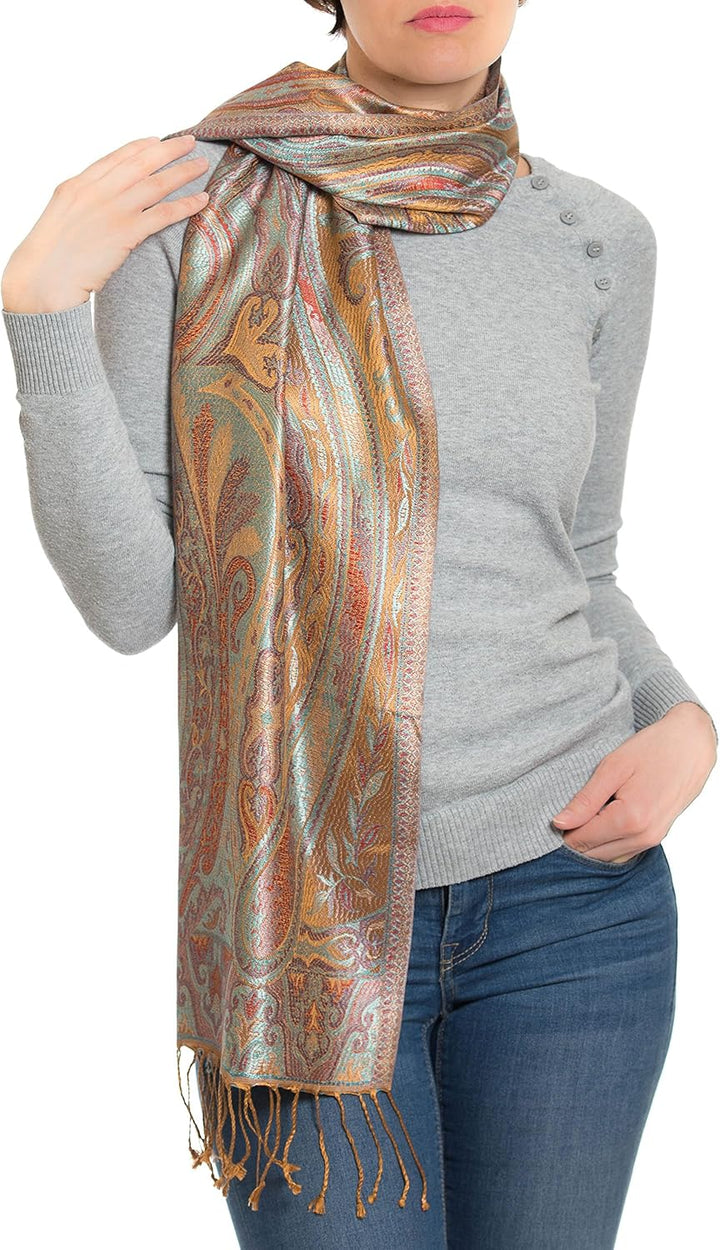 ufash Pashmina 100% Seidenschal aus Indien für Damen &amp; Herren, Paisley Muster, 160 x 35 cm - Schal a