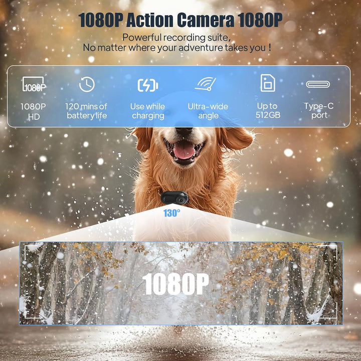 Mini Action Cam 1080P - Körperkamera mit Magnet &amp; Zubehör - Helmkamera für Motorrad, Fahrrad, Sport
