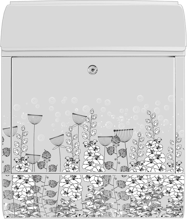banjado® Design Briefkasten mit Motiv Wegesrand 39x47x14cm &amp; 2 Schlüssel - Briefkasten Stahl weiss m