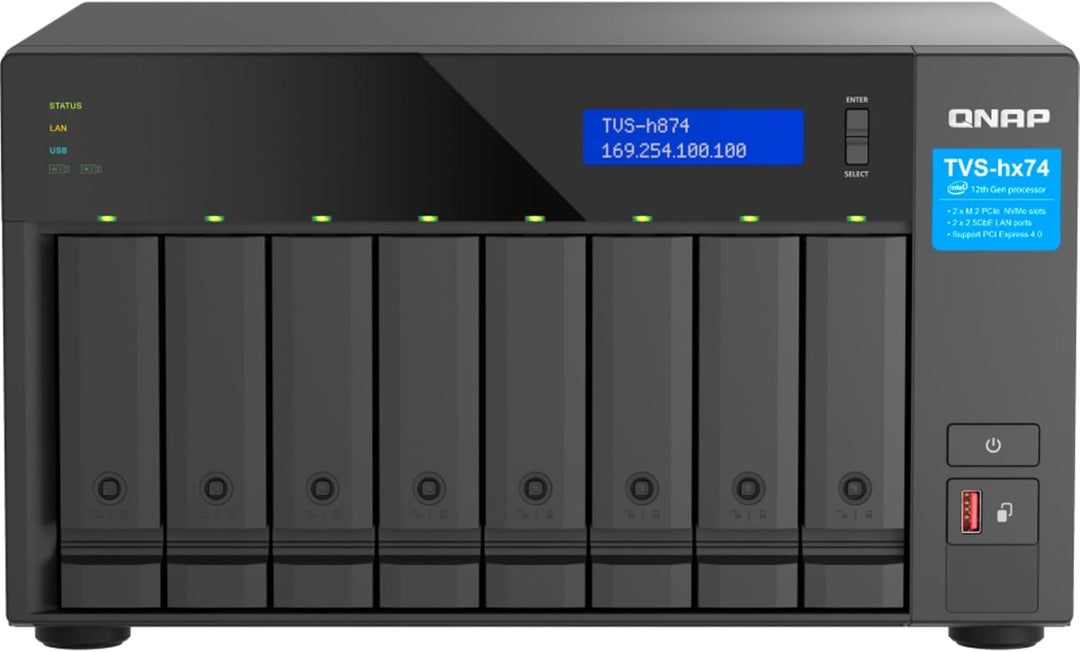 QNAP TVS-h874 NAS Tower Eingebauter Ethernet-Anschluss Schwarz