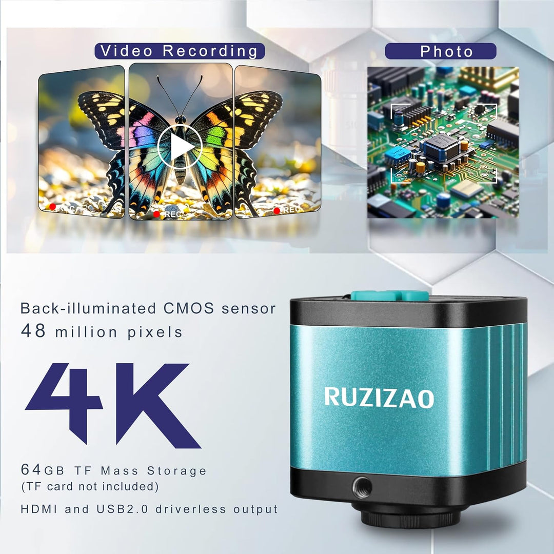 Digital Mikroskop, 48 Megapixel 1080P Industrie Mikroskop mit Metallfuss, HDMI/USB, 150X HD Objektiv