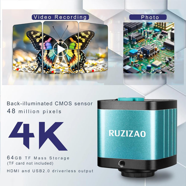 Digital Mikroskop, 48 Megapixel 1080P Industrie Mikroskop mit Metallfuss, HDMI/USB, 150X HD Objektiv