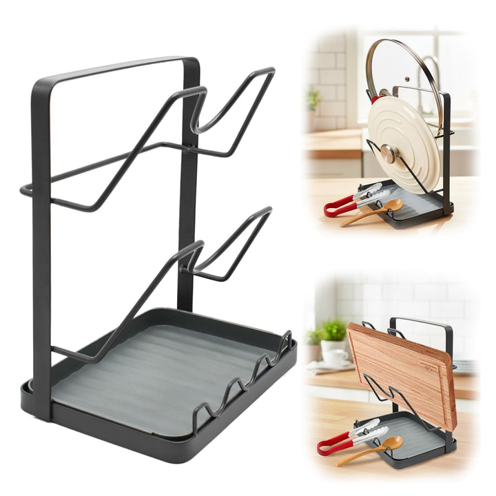 Topfdeckel Organizer, 2-in-1 Topfdeckelhalter mit Herausnehmbarer Ablage, 2-Stufiger Edelstahl Decke