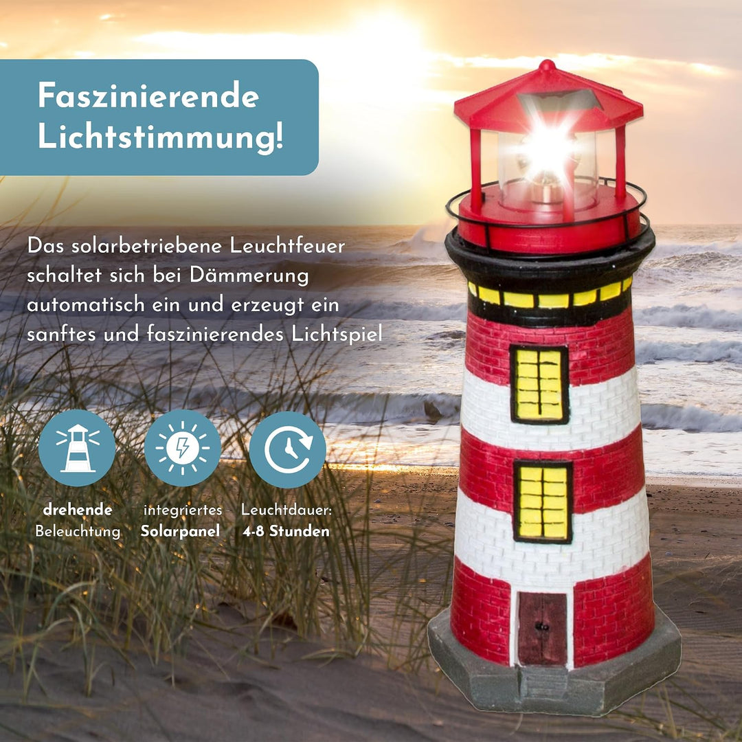 NATIV LED Solar-Leuchtturm mit rotierender Leuchte, handgefertiger Dekoturm für den Aussenbereich, 3