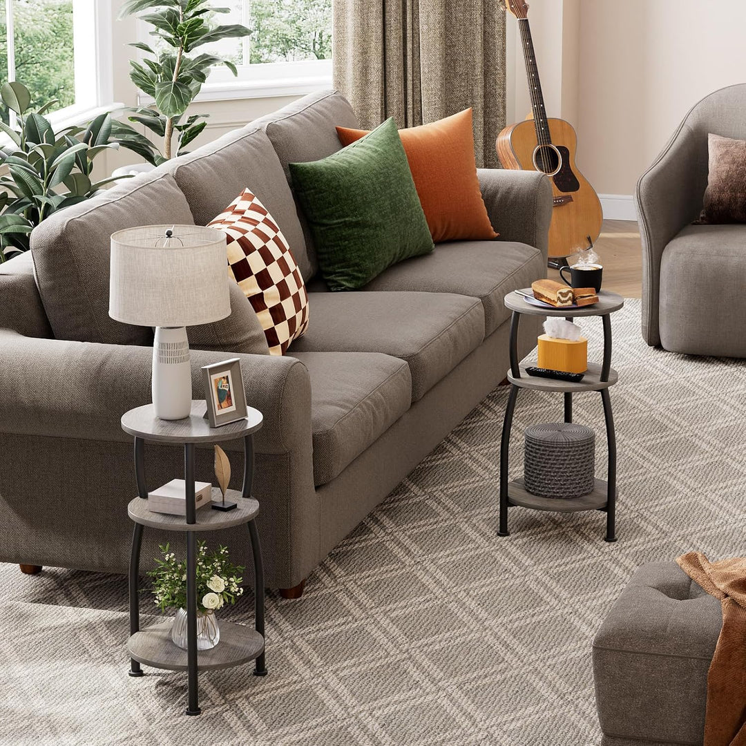 Beistelltisch rund, Kleiner Runder Tisch 3 Ebenen, Couchtisch klein mit Aufbewahrung, Nachttisch, Ka