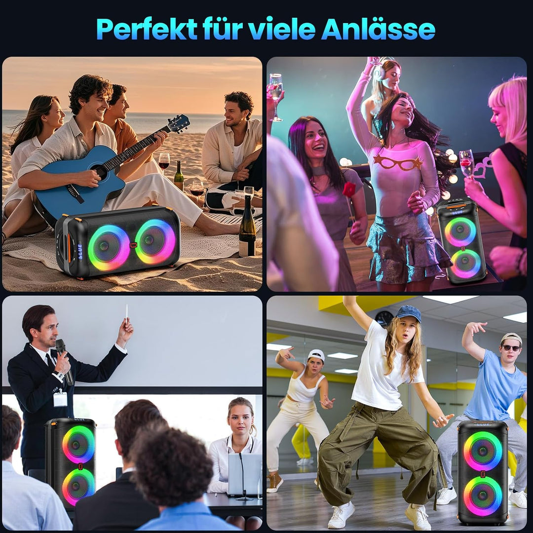 Karaoke Maschine, Tragbarer Bluetooth-Lautsprecher mit 2 drahtlosen Mikrofonen für Erwachsene, Karao