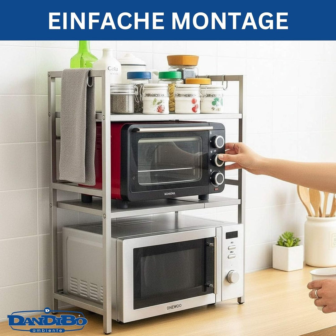 DanDiBo Verstellbares Mikrowellenregal Edelstahl 3 Stufig 40-64 cm Mikrowellen Regal 96686 Stehend M