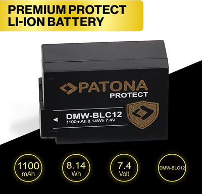 PATONA Protect DMW-BLC12 E Kamera Akku (1100mAh) mit NTC Sensor und V1 Gehäuse - Kompatibel mit Lumi