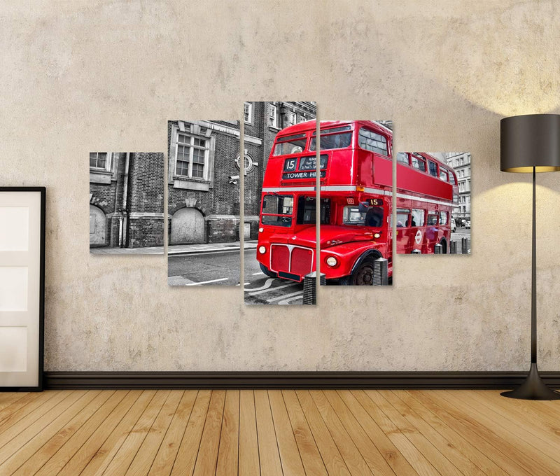 Bild auf Leinwand Roter Doppeldecker Bus in London Wandbild Poster Kunstdruck Bilder Format: 170x80c