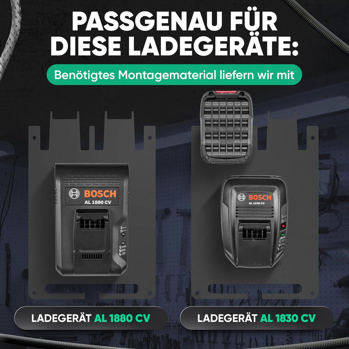 Wandhalterung für Bosch Power-for-All Akkus & Ladegeräte [Made in Germany] Bosch Akkuhalter mit Prem