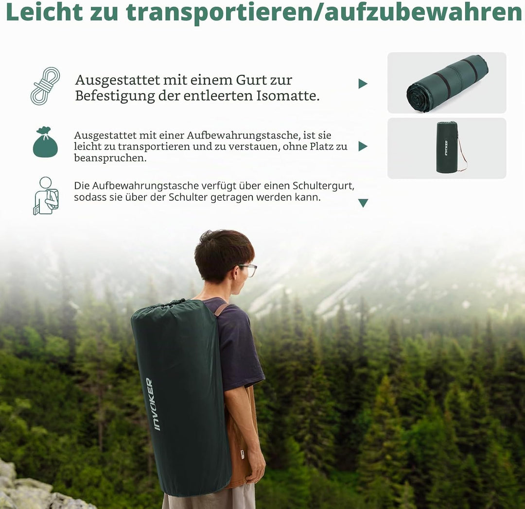 Invoker Camping-Isomatte 8cm, ultradicker elastischer Schaumstoff, Schnell Selbstaufblasend isoliert