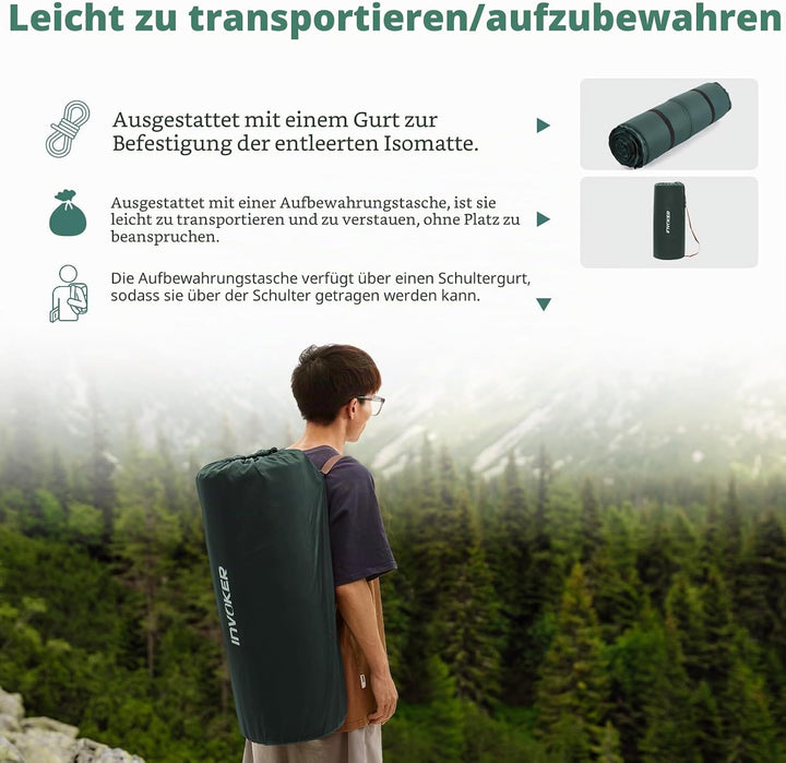 Invoker Camping-Isomatte 8cm, ultradicker elastischer Schaumstoff, Schnell Selbstaufblasend isoliert