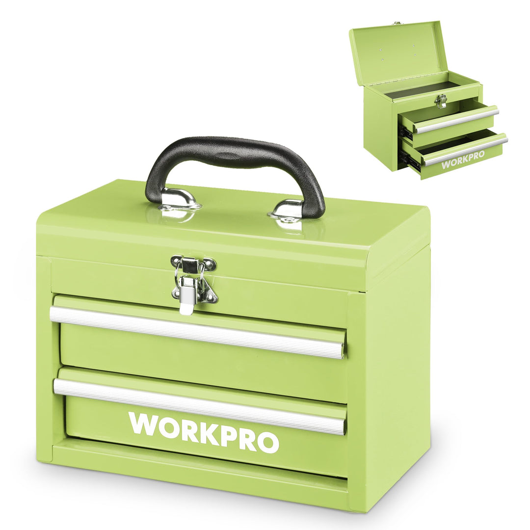 WORKPRO Metall Schubladenbox mit 2 Schubladen & Oberer Stauraum Avocadogrün, 27,5x15x20,8cm Tisch Or