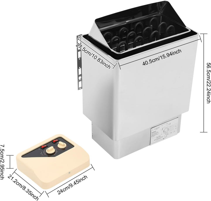 6 kW Elektrisch Saunaofen Wandmontage Saunaherd aus Edelstahl mit Steuerung Temperatur 120°C Zeit 18