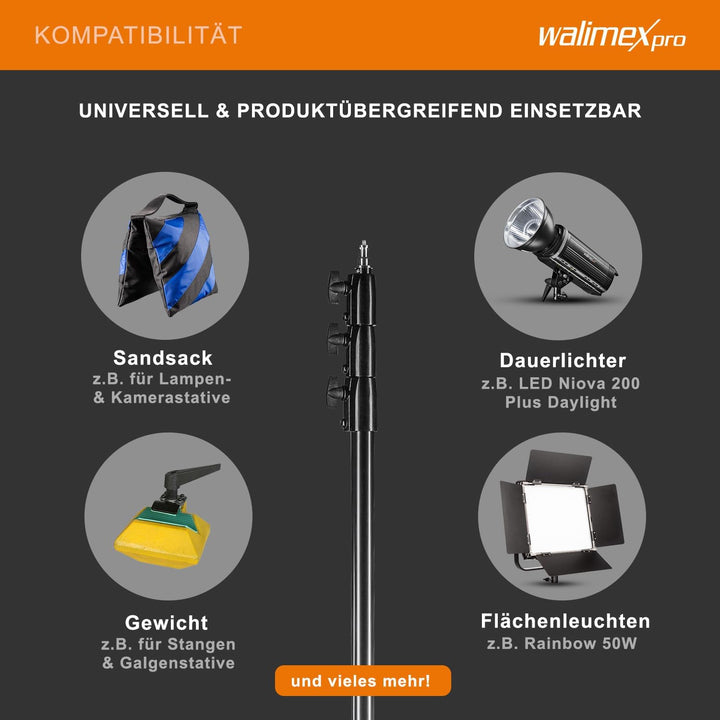 Walimex pro AIR 355 Lampenstativ - Lichtstativ mit Luftfederung, Höhe max 355 cm, 8 kg Traglast, seh