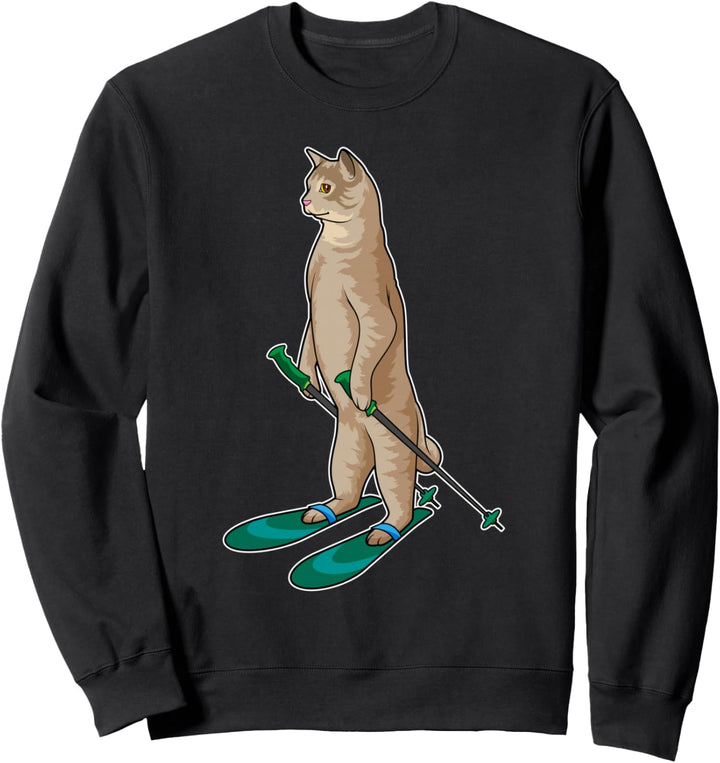 Katze Skifahrer Ski Wintersport Sweatshirt