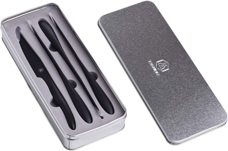 LAGUIOLE - Box 4 Steakmesser - Metallbox - Laguiole Biene auf dem Messer gedruckt - Ergonomisch - Sc