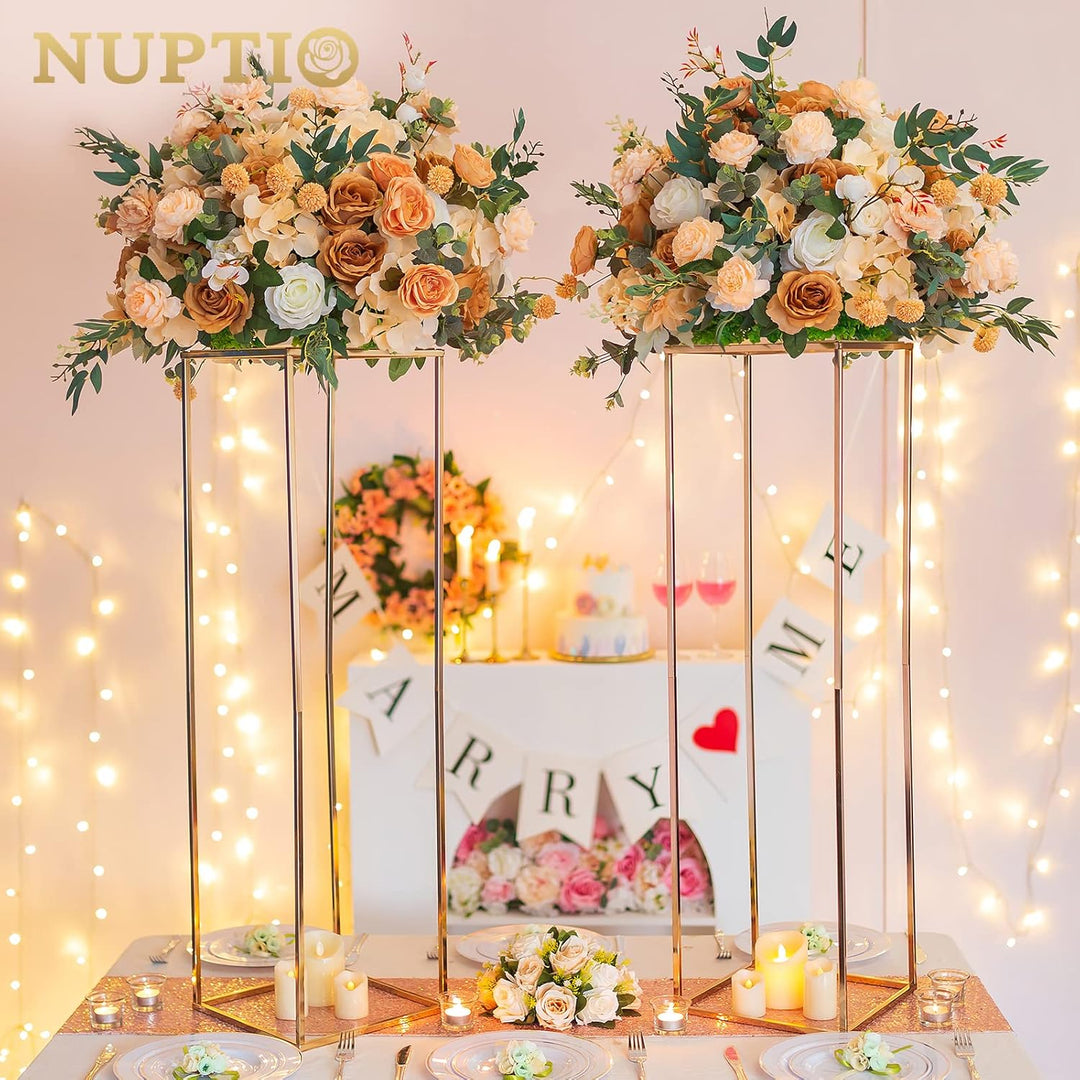 Nuptio Hochzeit Tafelaufsätze für Tische mit Acrylplatte - 2 Stück 80cm Hohe Goldvase für Tafelaufsä
