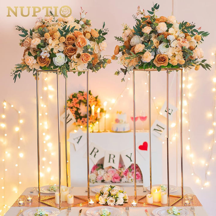 Nuptio Hochzeit Tafelaufsätze für Tische mit Acrylplatte - 2 Stück 80cm Hohe Goldvase für Tafelaufsä