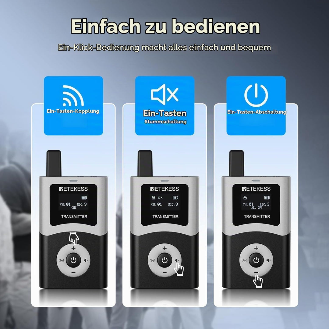 Retekess T130U (T130 4rd) Audio Tour Guide System, Kabelloses Reiseleiter-Set, 200m, U-Band-Modus mi