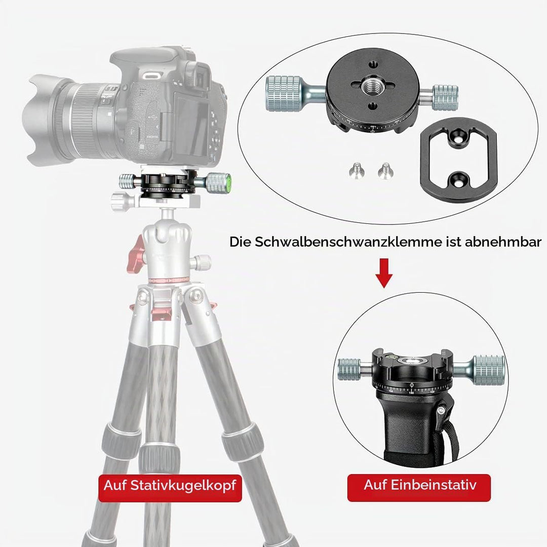 Koolehaoda Panorama Stativkopf 360° Rotation Panorama Basis kompatibel mit Arca Swiss für Stativ, Ei