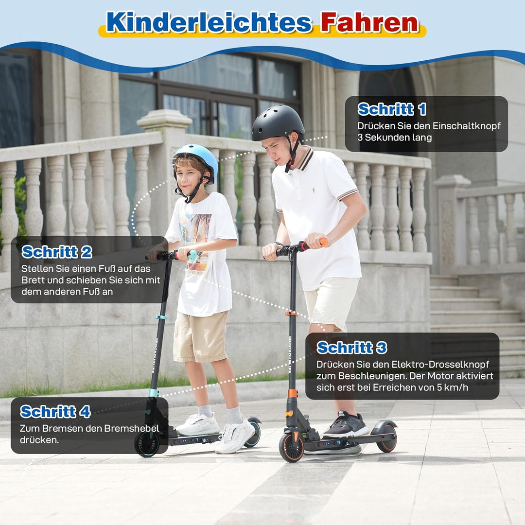 RCB TECH E-Scooter Kinder (8-12-16 Jahre) - Faltbarer Elektroroller für Kinder - Max Reichweite 16 K