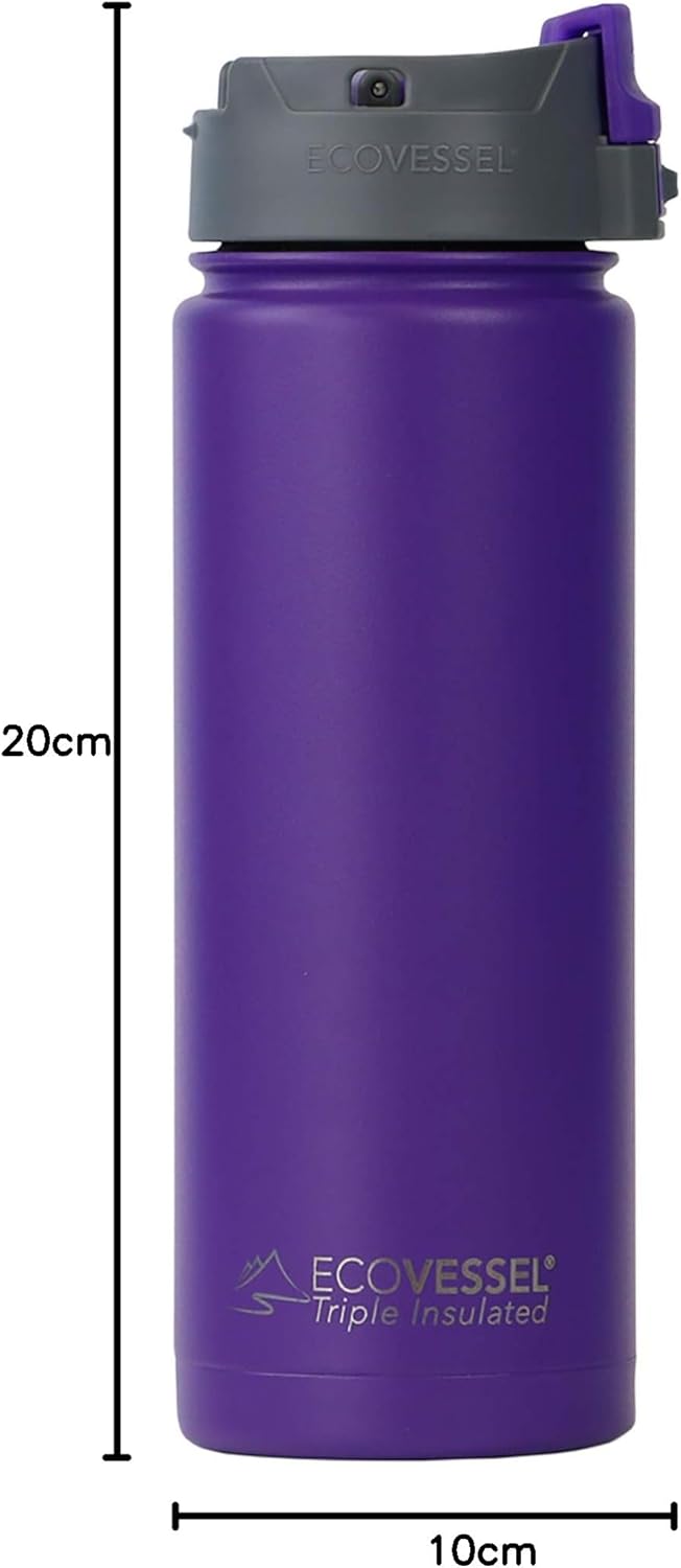 EcoVessel's Perk vakuumisolierte Kaffee-/Tee-Reiseflasche aus Edelstahl mit Druckknopfverschluss, Pu
