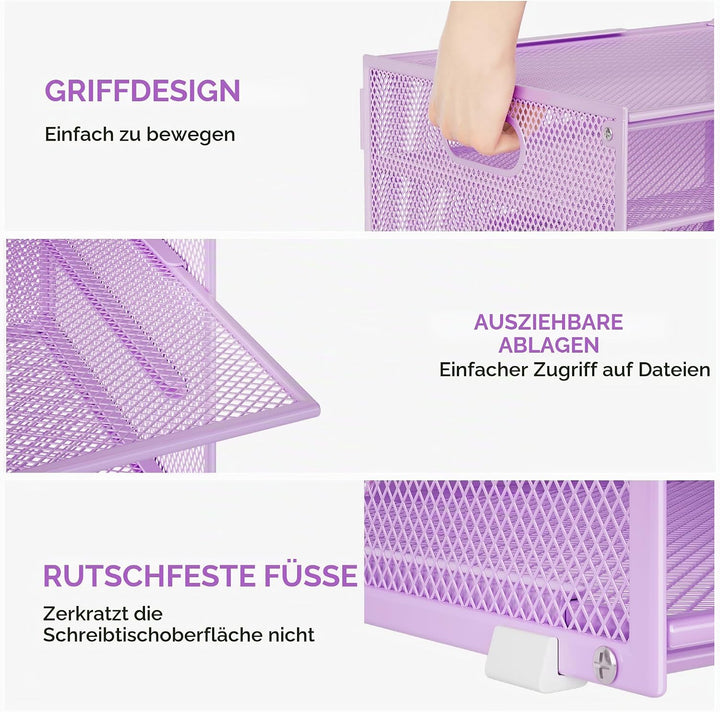 Marbrasse Schreibtisch Organizer,4-Stufiges Metall Netz-Briefablage mit Griff,Zeitungsordner,Papier