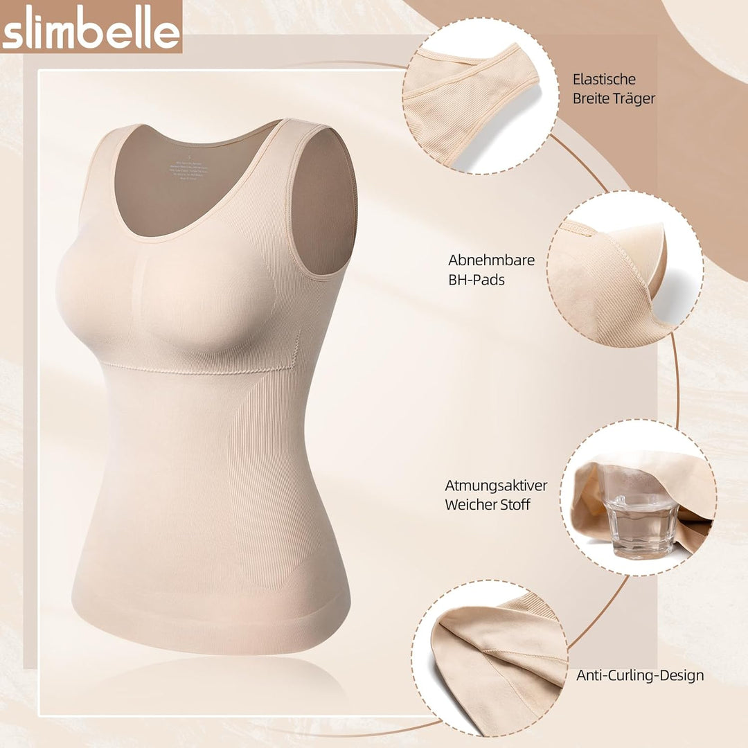 SLIMBELLE Damen Unterhemd BH Hemd Seamless Tank Top mit entfernbaren Cups Bauchweg Shapewear Top Ohn