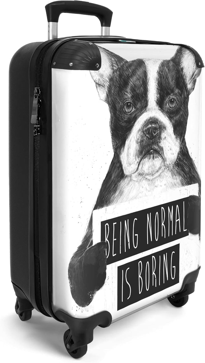 NoBoringSuitcases.com® Koffer Handgepäck Trolley Rollkoffer Kleine Reisekoffer mit 4 Rollen - Hund -