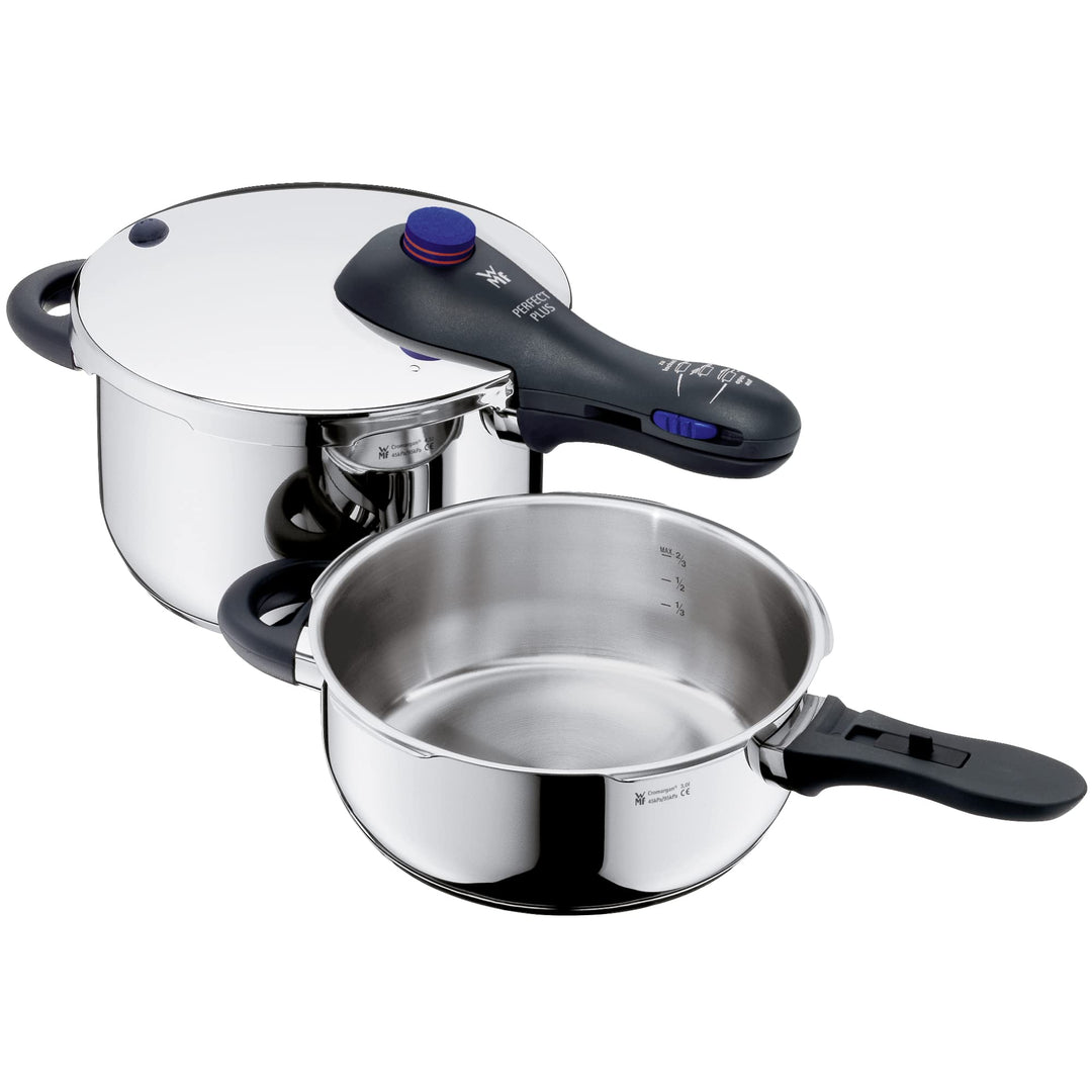 WMF Perfect Plus Schnellkochtopf Set Induktion 2-teilig, Dampfkochtopf 4,5l + 3l, Cromargan Edelstah