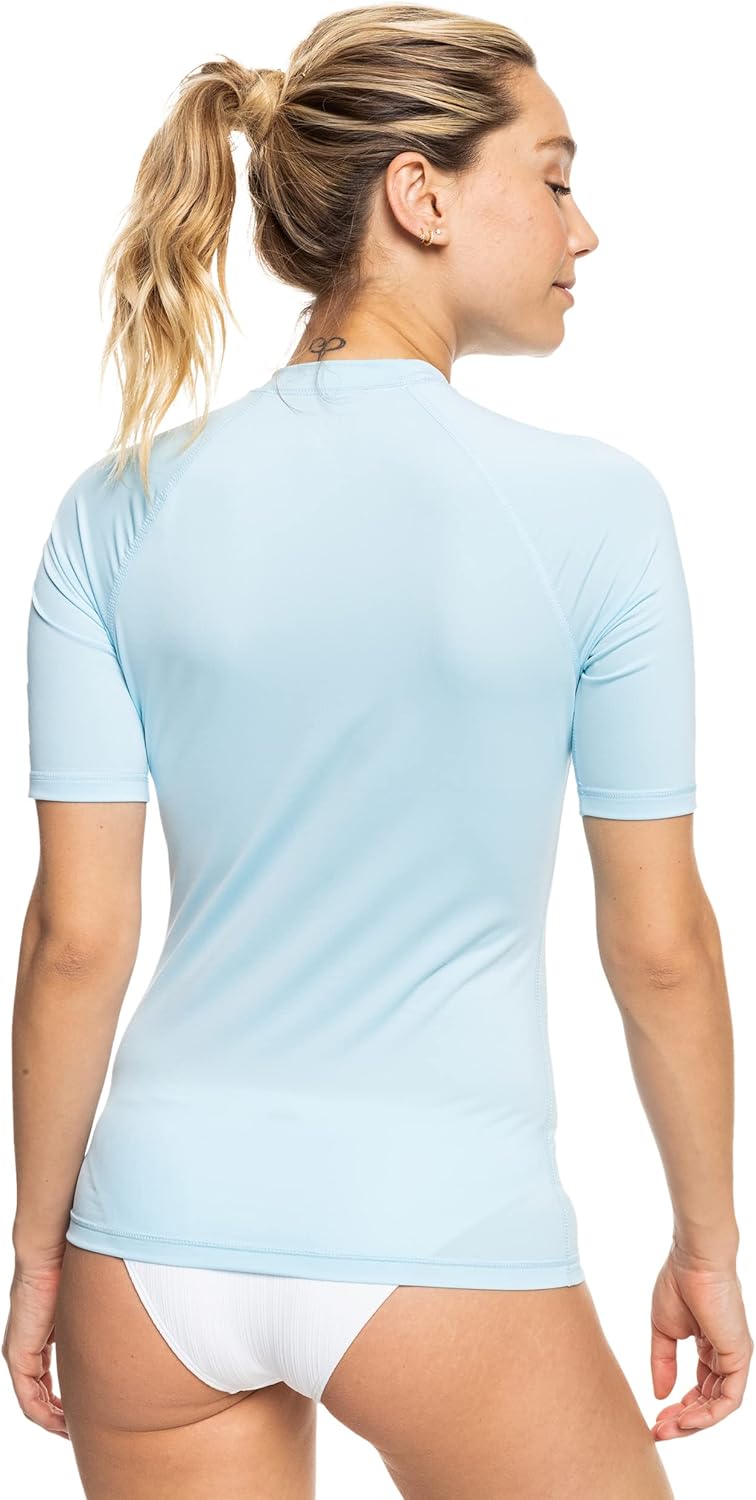 Roxy Damen Rashguard mit Herzen, Kurzärmelig Rash-Guard-Shirt L Blau (Cool Blue), L Blau (Cool Blue)