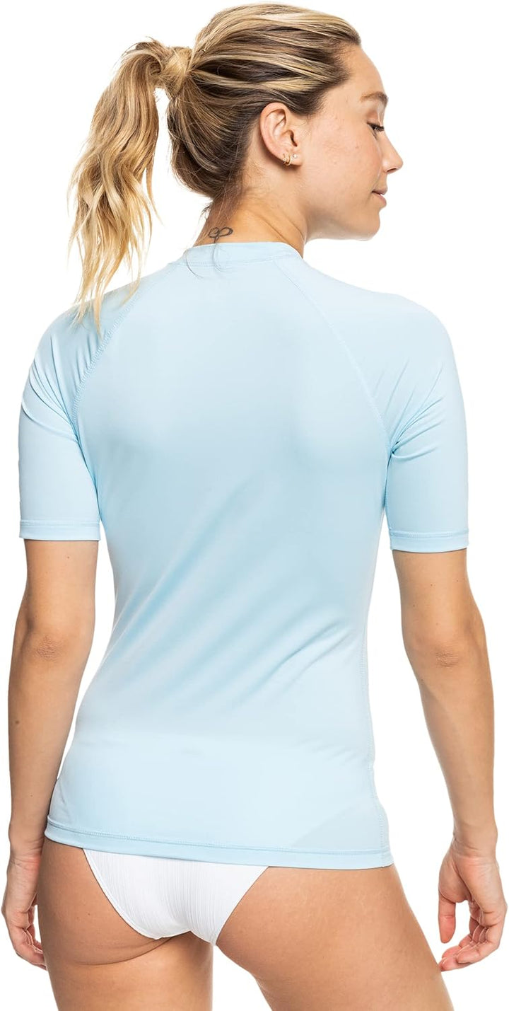 Roxy Damen Rashguard mit Herzen, Kurzärmelig Rash-Guard-Shirt L Blau (Cool Blue), L Blau (Cool Blue)