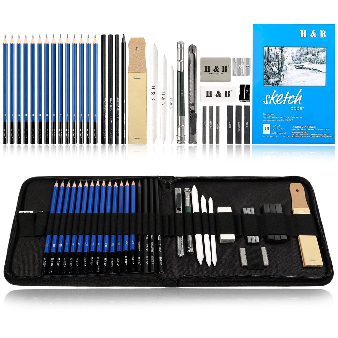 H & B 35 Stück Bleistifte Professionelle Skizzierstifte Set Skizzieren Zeichnen Bleistifte Profi Art