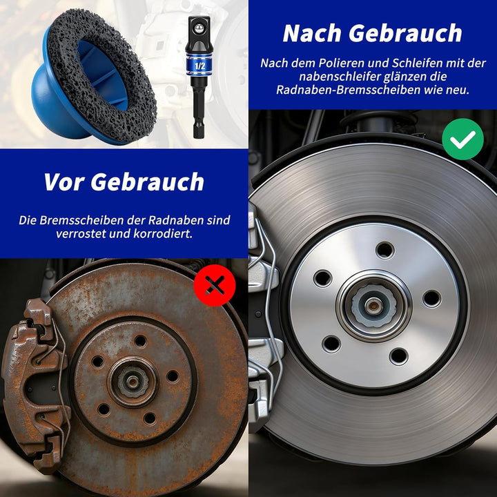 Radnaben Bürste für Auto, Innen-Ø 90mm Aussen-Ø 150mm, inkl. Adapter 1/2 Zoll Vierkantantrieb, für K