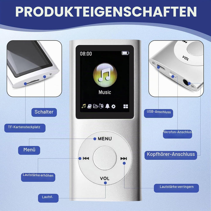 MP3/MP4-Player Unterstützt Bis zu 64 GB TF-Karte Tragbarer MP3 Musik Player 1.8 Zoll LCD Bildschirm