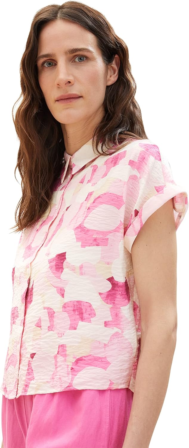 TOM TAILOR Damen Bluse mit Muster, 31803 - Pink Shapes Design