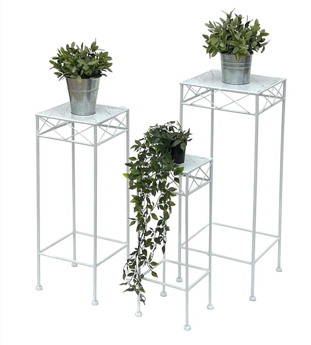 DanDiBo Blumenhocker Weiss Metall Eckig Blumenständer 96314 3er Set Beistelltisch Blumensäule Modern