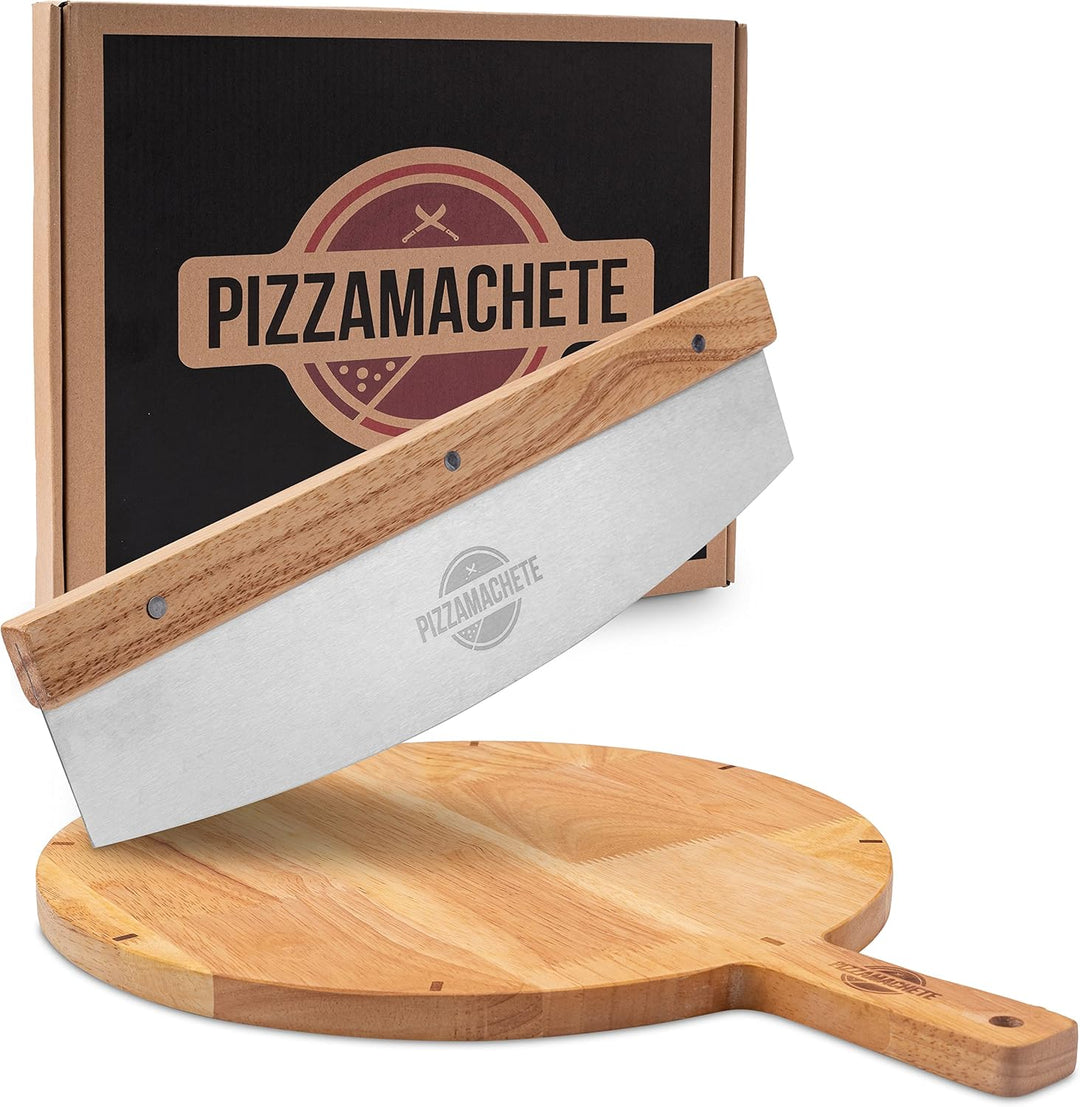 Pizzaschneider + Pizzabrett , Pizza Set bestehend aus Wiegemesser und Pizzaschneidebrett, -Zubehör m