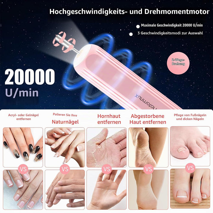 Elektrische Nagelfräser Professionell Elektrisch Nagelfeile für Gelnägel USB Wiederaufladbare 20000