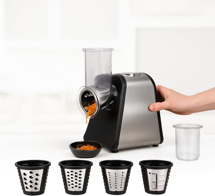 alpina 4-in-1 Gemüseschneider Elektrisch - Multifunktional Zerkleinerer - Küchenreibe - Gemüsereibe