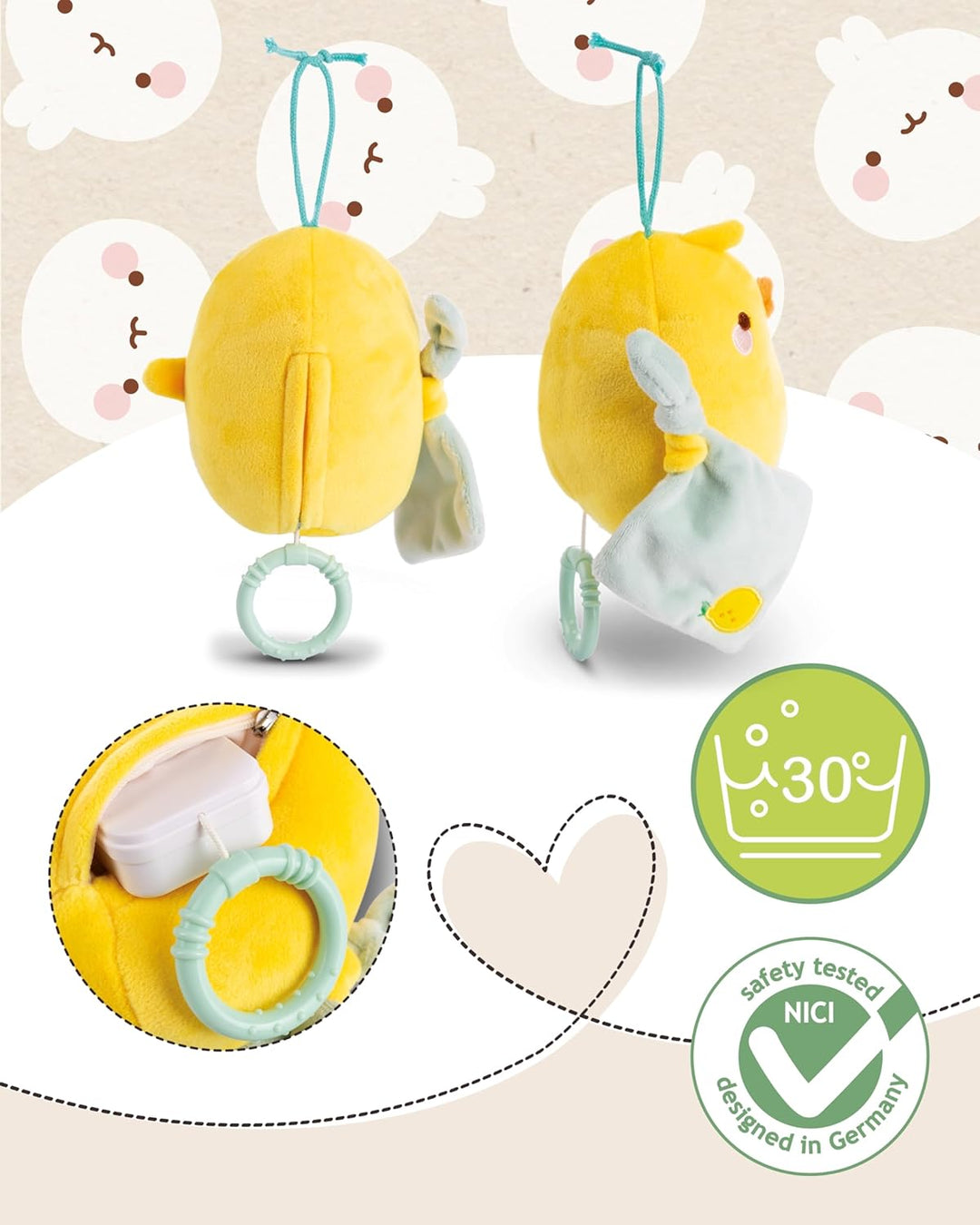 NICI Spieluhr Baby Einschlafhilfe Piu Piu 13 cm mit sanfter, beruhigender Gute-Nacht-Melodie - Flaus