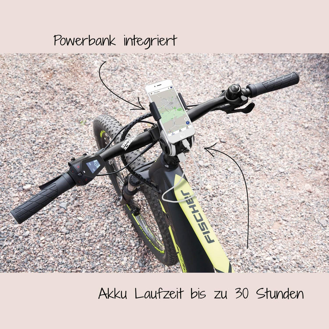 FISCHER Smartphone-Halter mit Musikbox und Powerbank für Fahrrad, Smartphone Halterung, Universal Ha