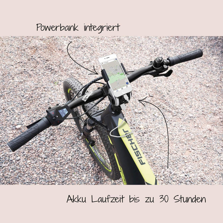 FISCHER Smartphone-Halter mit Musikbox und Powerbank für Fahrrad, Smartphone Halterung, Universal Ha