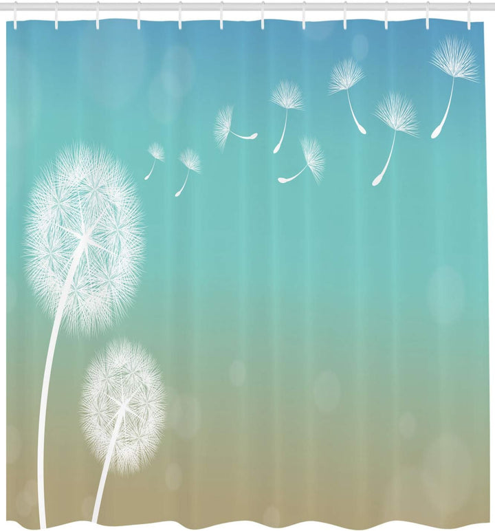 ABAKUHAUS Löwenzahn Duschvorhang, Pusteblume auf Wind, mit 12 Ringe Set Wasserdicht Stielvoll Modern