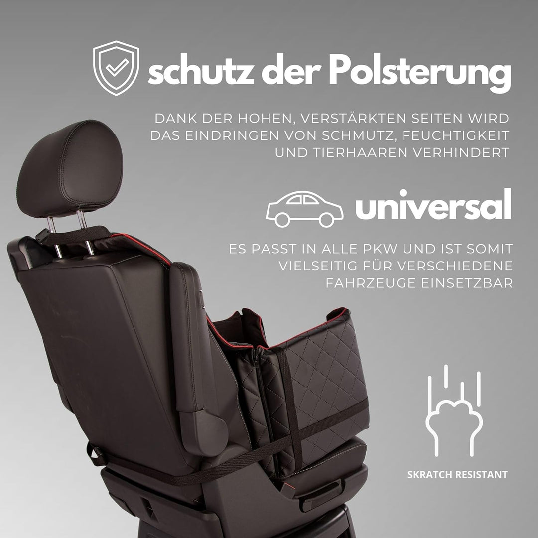 Golden Dog - Transportbox Hund mit Sicherheitsgurt M-52x44x33 cm - Leder Imitation Autositz Hund, Wa