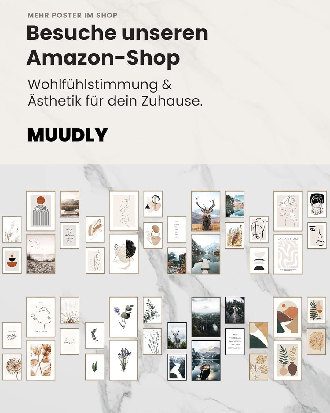 MUUDLY® Premium Poster Set, Moderne Wandbilder für Wohnzimmer und Schlafzimmer, 2 x A3 &amp; 4 x A4, Bil